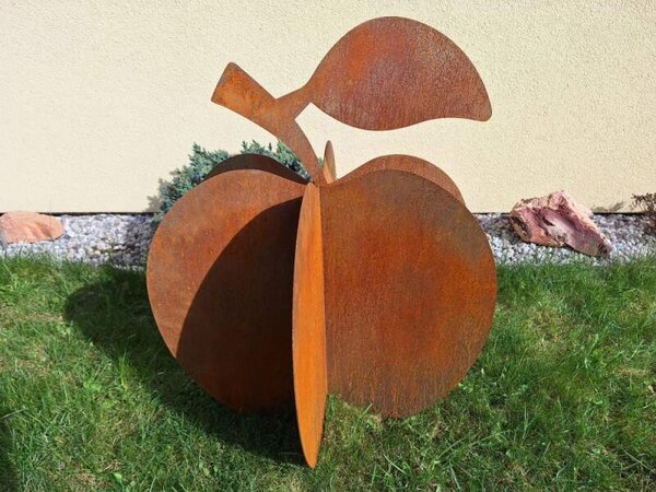 Kovová zahradní dekorace Jablko 3D velké 83 cm corten