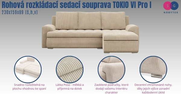 Rohová rozkládací sedací souprava TOKIO VI Pro I Levá Zelená I