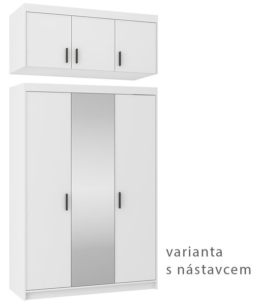 Šatní skříň ELENA 3D + zrcadlo | 133 cm | bílá