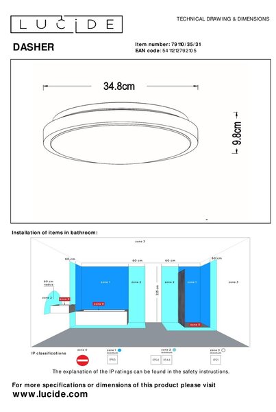 Lucide L791103531 LED přisazené stropní svítidlo DASHER | 18W integrovaný LED zdroj | 1150lm | 2700K