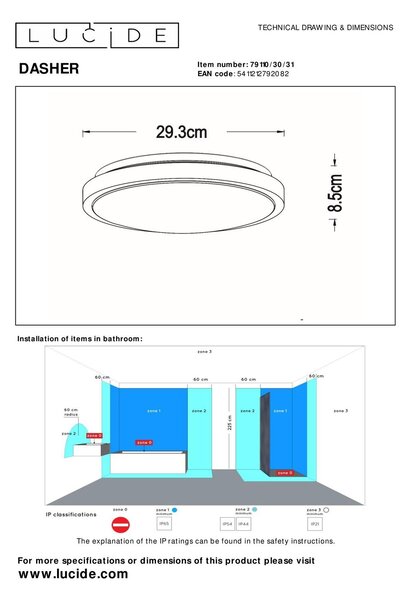 Lucide L791103031 LED přisazené stropní svítidlo DASHER | 12W integrovaný LED zdroj | 700lm | 2700K