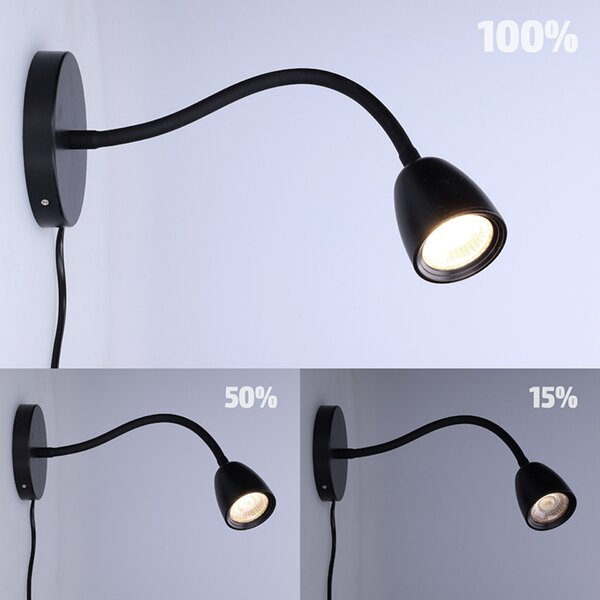 Solight LED nástěnná lampička, stmívatelná, 4W, 280lm, 3000K, černá WO54-B