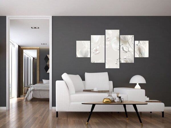 Obraz - Tulipány mezi bublinami (125x70 cm)