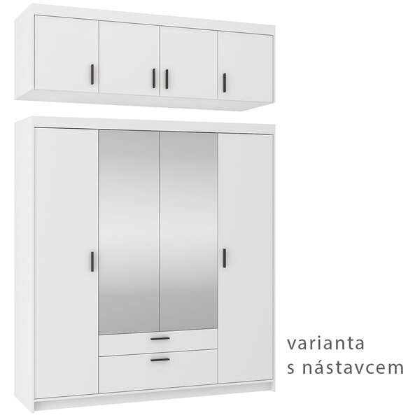 Šatní skříň ELENA 4D 2S + zrcadlo | 176,3 cm | bílá