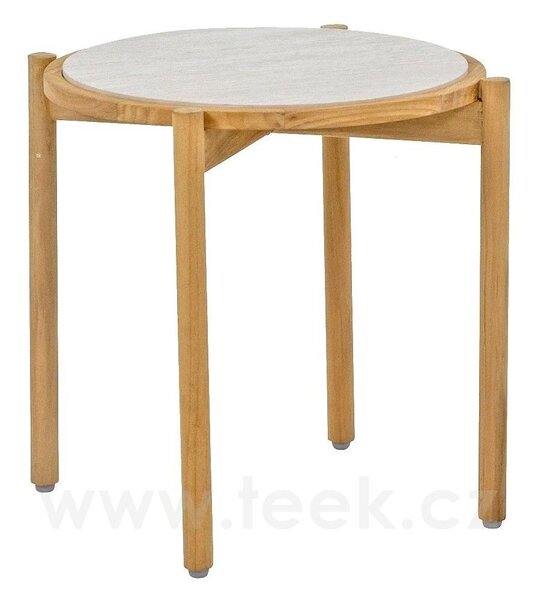 Apple Bee Odkládací stolek St Lucia Teak, Apple Bee, kulatý 55x49 cm, rám teak, deska keramika dekor Travertino white