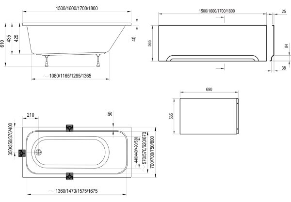 Ravak C731000000 - Vana CHROME 160x70 cm akrylát/bílá