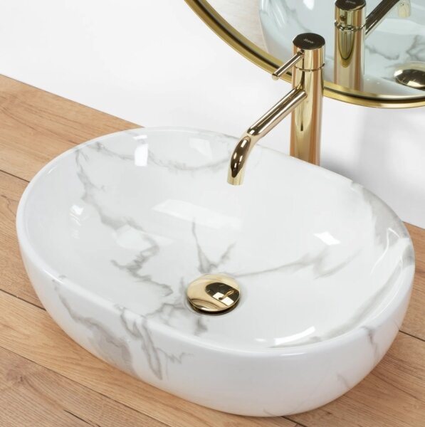 REA-U8001 - Umyvadlo na desku AMELIA 34,5x48 cm keramika/dekor mramoru