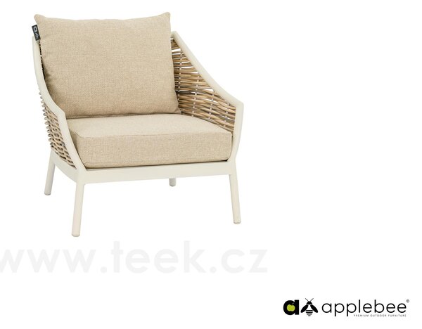 Apple Bee Nízké křeslo Milou, Apple Bee, 77x84x68 cm, rám hliník černý (Black), výplet umělý ratan Willow, sedáky venkovní látka Nature Grey