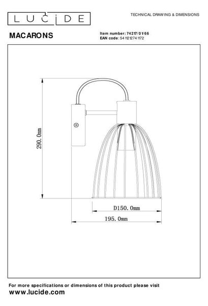 Lucide L742170166 nástěnné svítidlo MACARONS E27