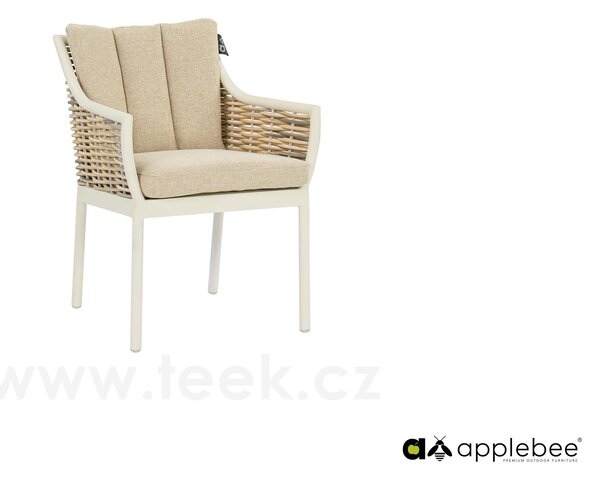 Apple Bee Jídelní křeslo Milou, Apple Bee, 62x60x84 cm, rám hliník černý (Black), výplet umělý ratan Willow, sedáky venkovní látka Nature Grey