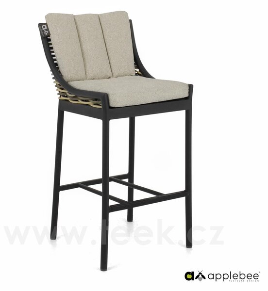 Apple Bee Barové křeslo Milou, Apple Bee, 55x60x110 cm, rám hliník černý (Black), výplet umělý ratan Willow, sedáky venkovní látka Nature Grey