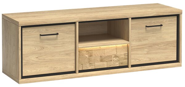 MEDIOLAN | TV stolek M12 se zásuvkou a policemi + dekorační deska | 139 cm | natural hikora