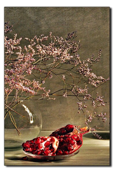 Obraz na plátně - Zátiší - větev a granátové jablko - obdélník 7274A (60x40 cm)