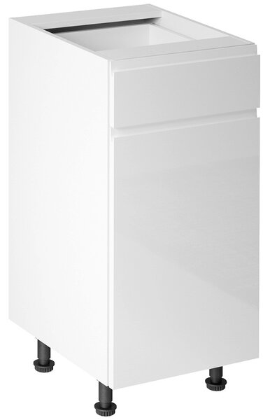 ASPEN b | dolní skříňka D40S1 LEVÁ s policí a zásuvkou METALBOX | 40 cm | SOKL v CENĚ | bílá lesk