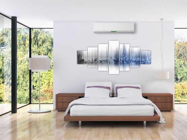 Obraz - Panorama města, modro-šedé (210x100 cm)