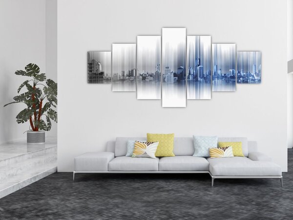 Obraz - Panorama města, modro-šedé (210x100 cm)