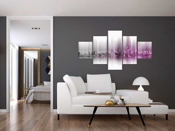 Obraz - Panorama města, růžovo-šedé (125x70 cm)