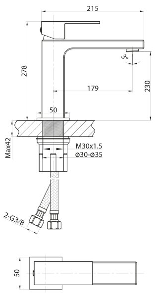 Sapho - Umyvadlová baterie CUBEMIX 27,8 cm matná zlatá