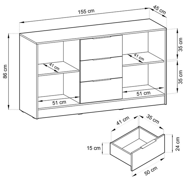 Komoda NELLY 3D | 155 cm | grafit