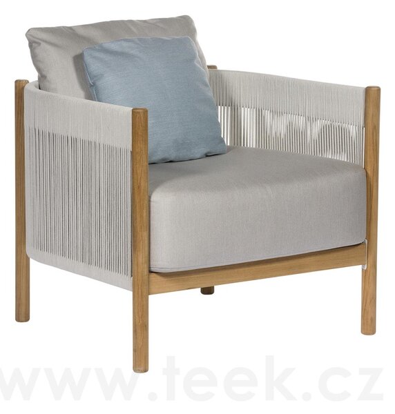 Barlow Tyrie Nízké křeslo Cocoon, Barlow Tyrie, 84x84x72 cm, rám teak, výplet lanko barva chalk, venkovní látka Sunbrella Standard barva dle vzorníku
