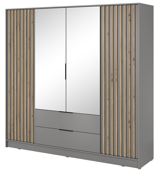 Šatní skříň NELLY 4D se zrcadlem | 206 cm | šedá