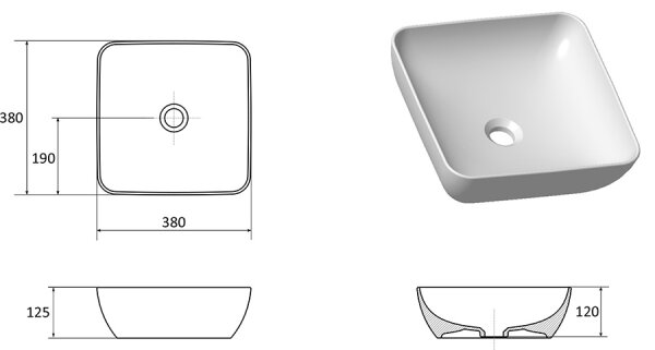 Ravak XJX01138001 - Umyvadlo na desku UNI SLIM 38x38 cm keramika/bílá
