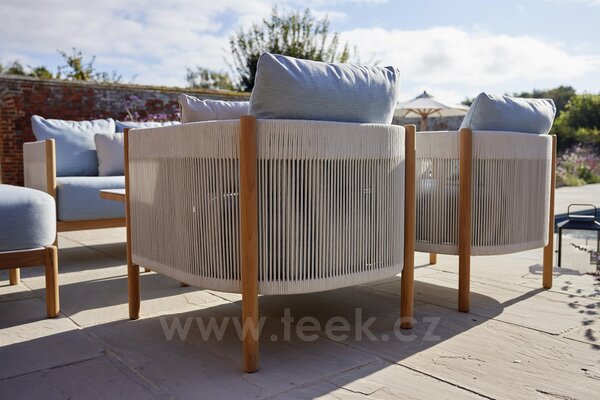 Barlow Tyrie Nízké křeslo Cocoon, Barlow Tyrie, 84x84x72 cm, rám teak, výplet lanko barva chalk, venkovní látka Sunbrella Standard barva dle vzorníku