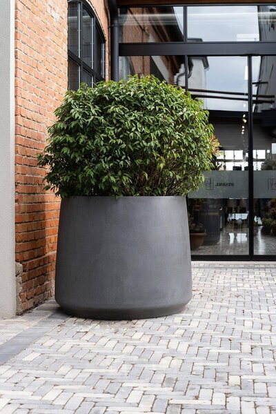 Pottery Pots Venkovní květináč kulatý Patt S, Grey (barva šedá), kolekce Natural, kompozit Fiberstone, průměr 42 cm x v 35 cm, objem cca 45 l
