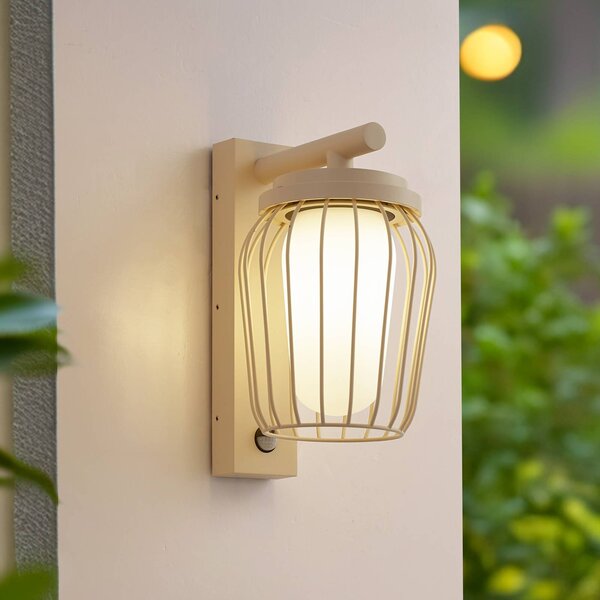 Lucande Venkovní nástěnné svítidlo Chandan, 30 cm, béžové, senzor, IP44, stmívatelný, Krémová / jantar, Hliník, Moderní