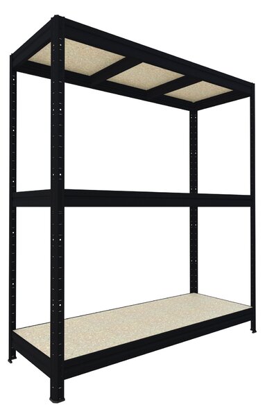 Velký policový regál Biedrax 60 x 160 x 180 cm, černý, 3 police OSB 10mm, nosnost 400 kg na polici