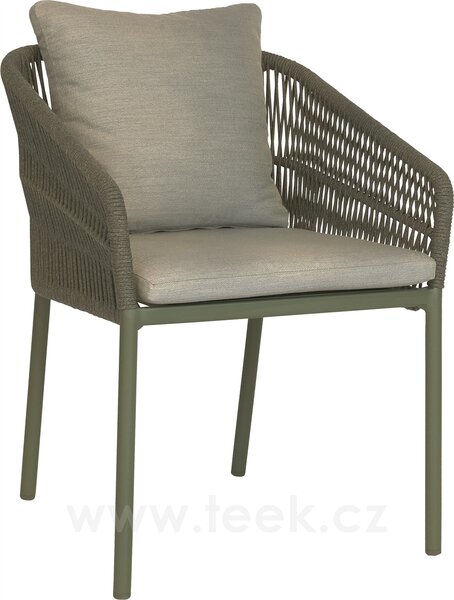 Stern Stohovatelné jídelní křeslo Jella, Stern, 62x65x88 cm, rám lakovaný hliník olive, lankový výplet olive, venkovní látka Sage
