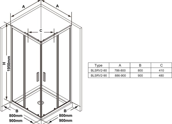 Ravak X1LM70C00Z1-Sprchový kout čtyřdílný rohový BLIX SLIM 90x90 cm lesklý chrom
