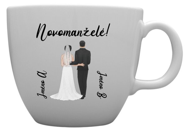 Personalizovaný MEGA XXL keramický hrnek 1000 ml s novomanželským párem