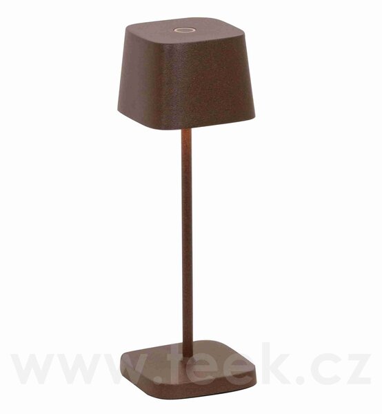 Zafferano Stolní venkovní LED lampička Ofelia Micro table, Zafferano, výška 20 cm x 6,7 cm, x 6,7 cm, hliník tmavě mahagonová (painted rust) vč.nabíječky