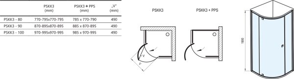 Ravak 37677U00Z1 - Sprchový kout třídílný čtvrtkruhový PIVOT 90x90 cm satin