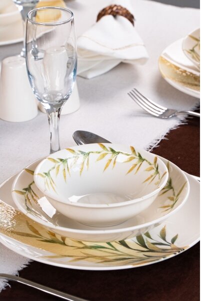 Jídelní sada 18 ks bílá/zelená/žlutá/porcelán
