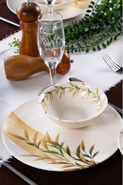 Jídelní sada 18 ks bílá/zelená/žlutá/porcelán