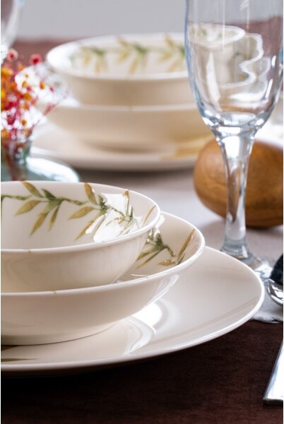Jídelní sada 18 ks bílá/zelená/žlutá/porcelán