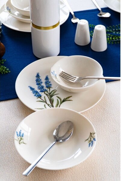 Jídelní sada 18 ks bílá/modrá/zelená/porcelán