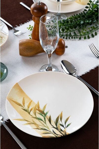 Jídelní sada 18 ks bílá/zelená/žlutá/porcelán
