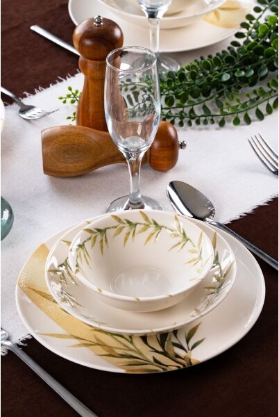 Jídelní sada 18 ks bílá/zelená/žlutá/porcelán