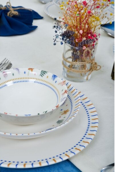 Jídelní sada 18 ks pestrobarevná/porcelán