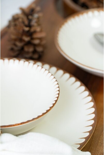 Jídelní sada 18 ks bílá/hnědá/porcelán