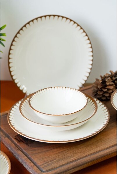 Jídelní sada 18 ks bílá/hnědá/porcelán