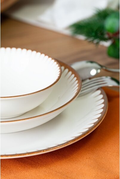 Jídelní sada 18 ks bílá/hnědá/porcelán