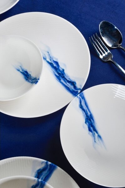 Jídelní sada 18 ks bílá/modrá/porcelán