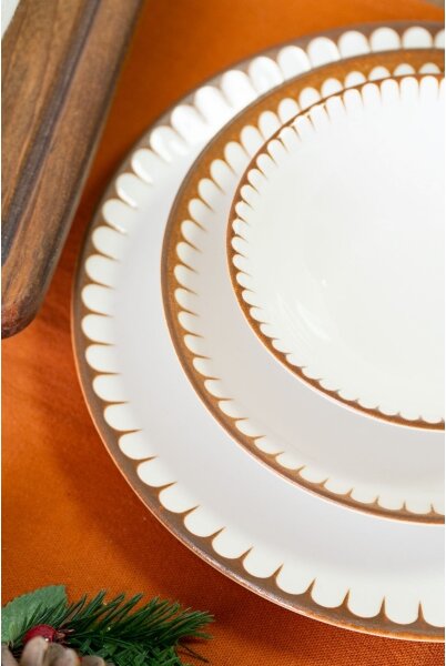 Jídelní sada 18 ks bílá/hnědá/porcelán