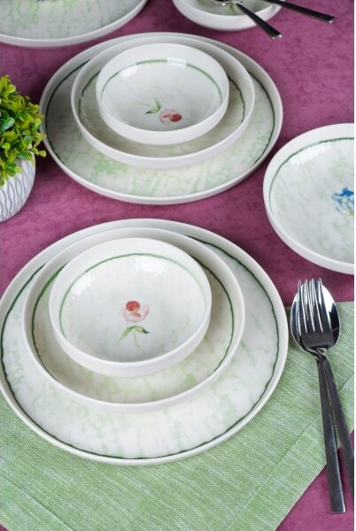 Jídelní sada 18 ks zelená/porcelán