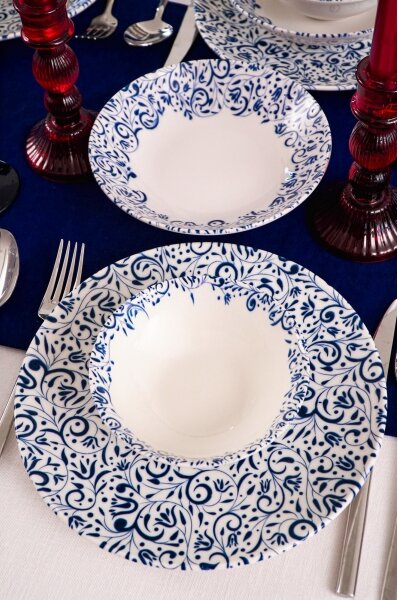 Jídelní sada 18 ks bílá/modrá/porcelán