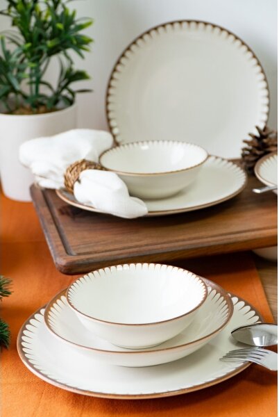 Jídelní sada 18 ks bílá/hnědá/porcelán